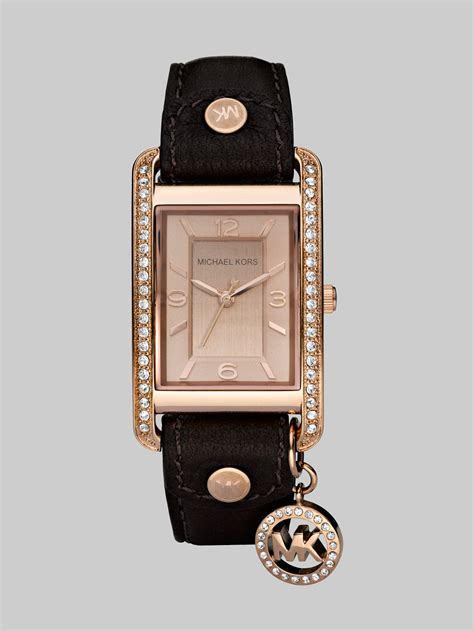 michael kors women's watches rectangular face leather strap|Michael Kors men's leather watch.